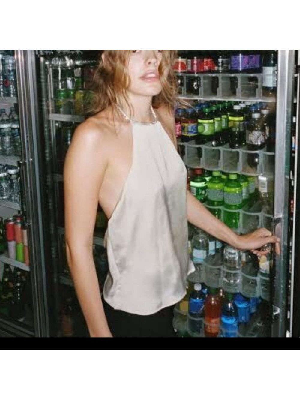 NWT Zara Cream Satin Halter with Rhinestone Neck, Size M